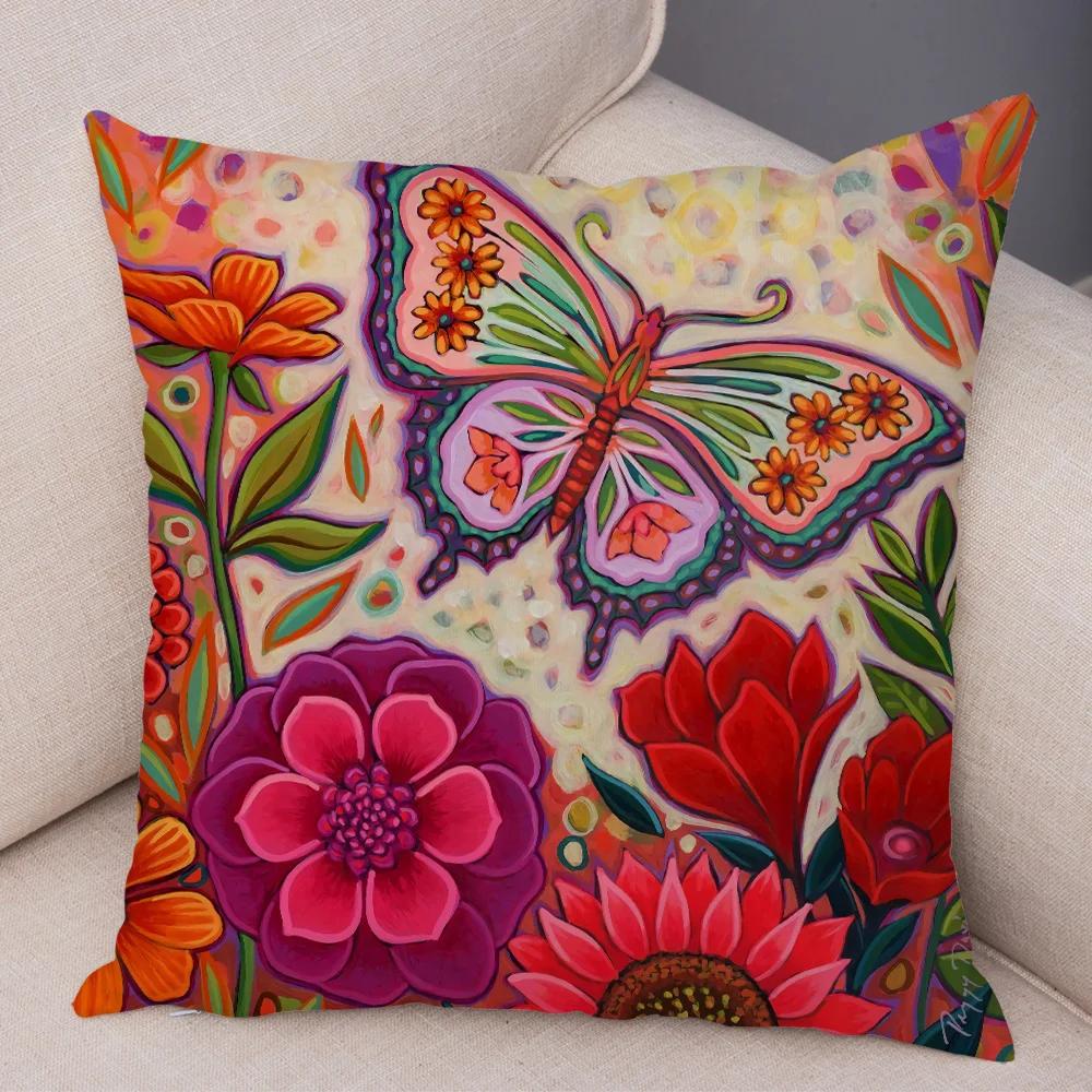 Nordic Watercolor Flower Pillowcase Soft Plush Decor Cartoon Floral Plant Cushion Cover for Sofa Home Children Room Pillow Case