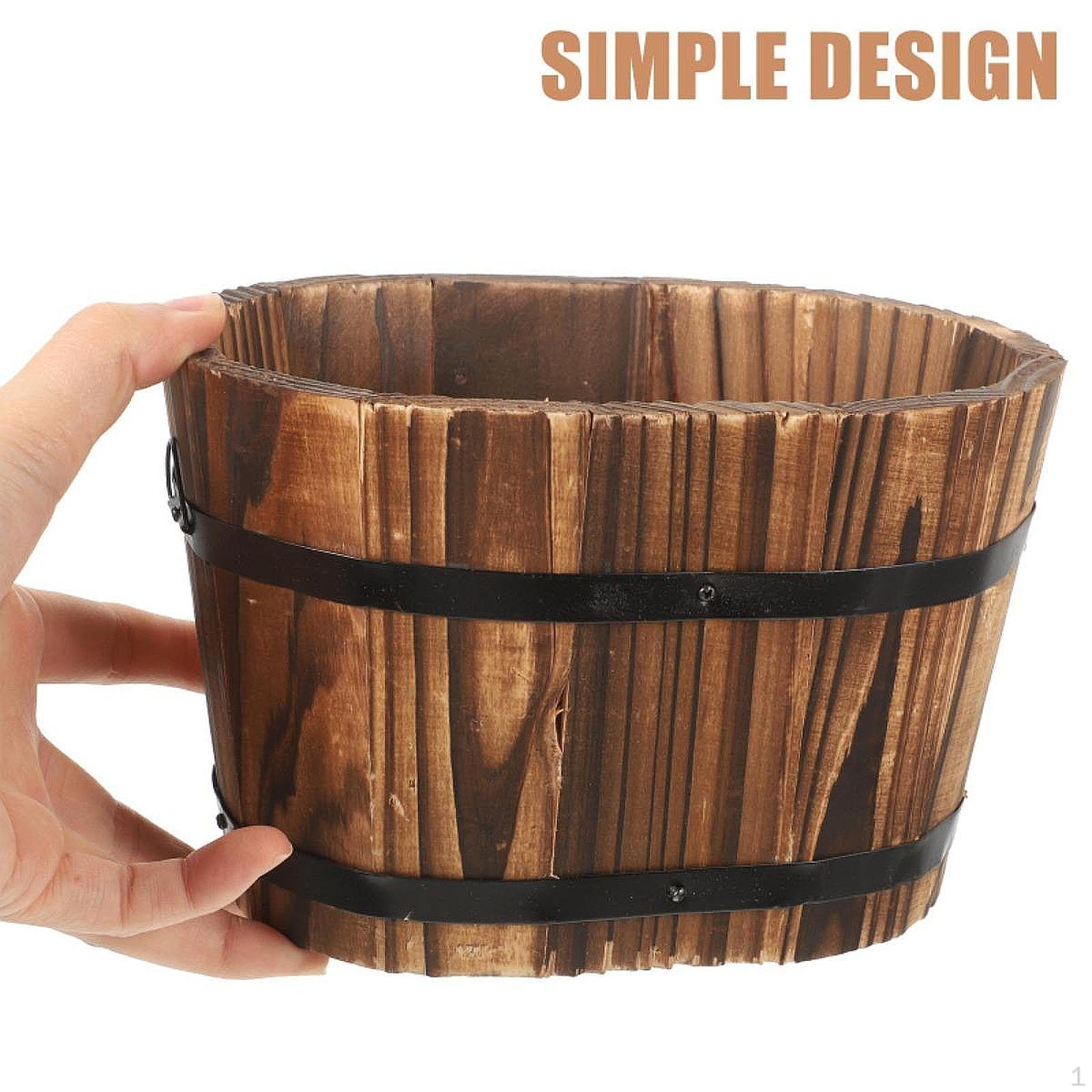 

Деревянный бочковой кашпо с дренажным отверстием для использования в саду и на балконе Size M