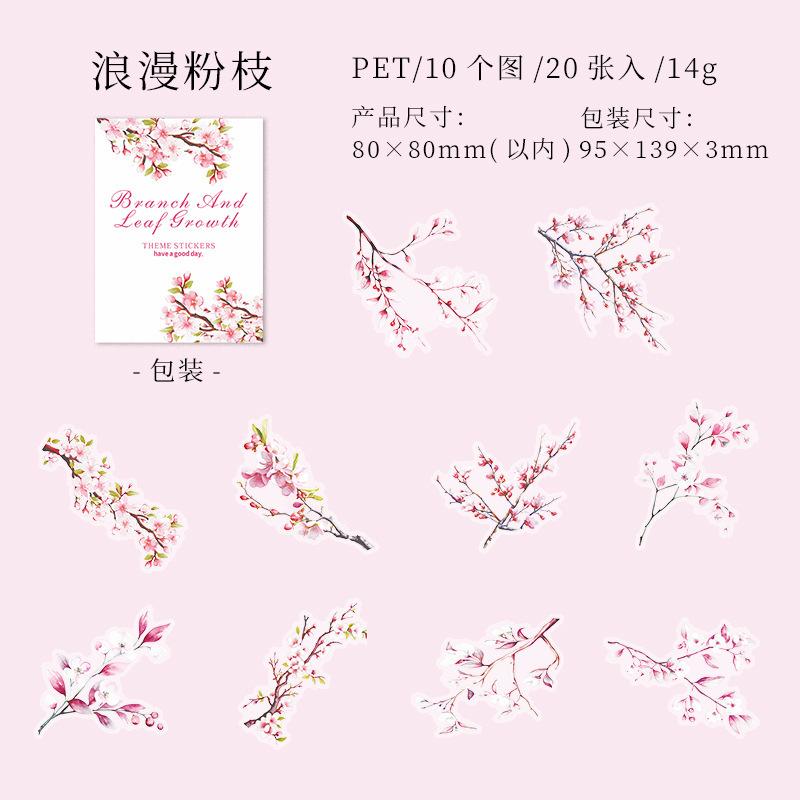 

20 Sheets Branch & Leaf PET Transparent Stickers, Simple Natural Style Decor, Journal Album Creative Decals