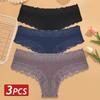 3PCS/Set Women Cotton Panties Floral Lace Brazilian Panties Sexy Low Waist Lingerie Female Soft Underwear Solid T-Back Bikini