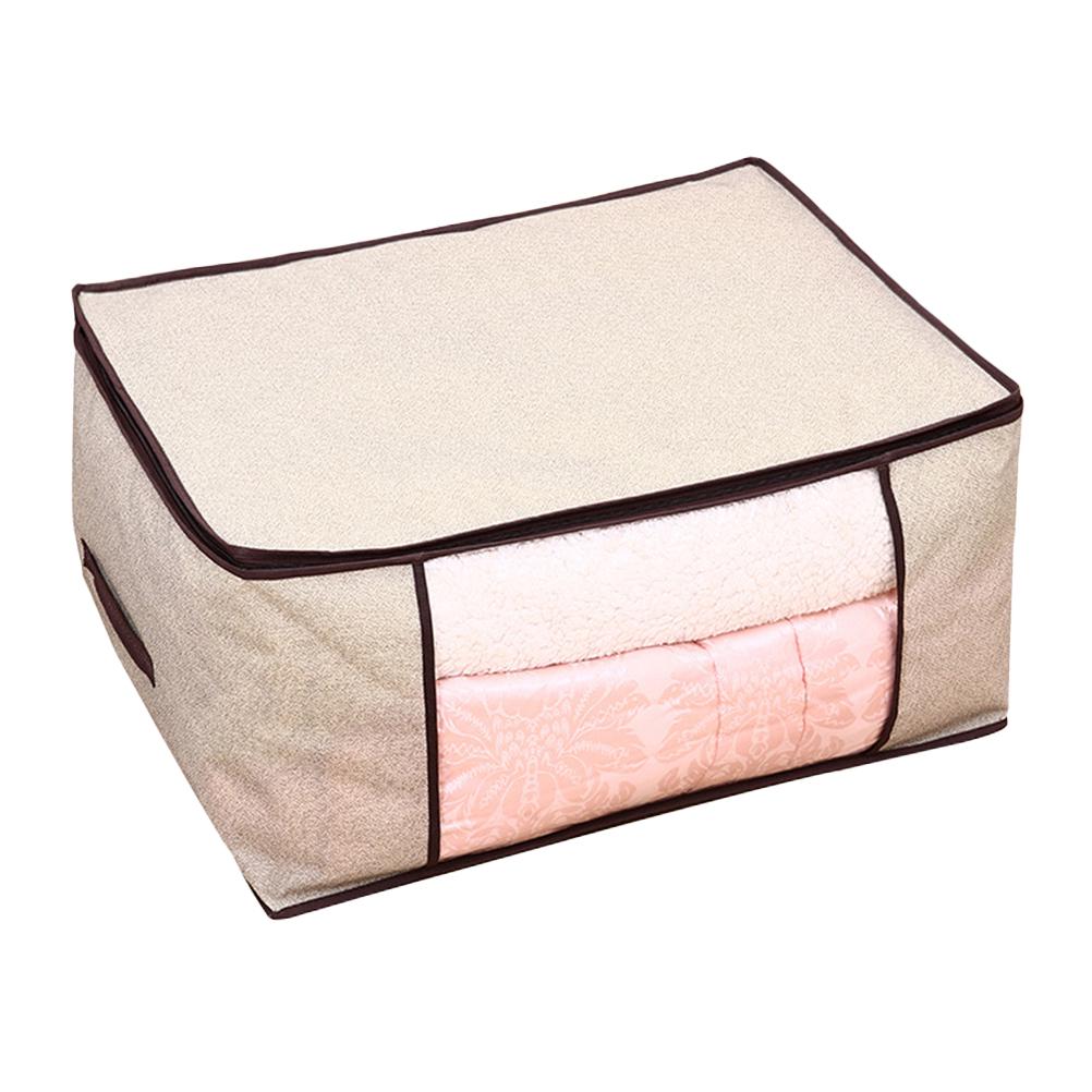 Large Capacity Foldable Storage Bag Non Woven Fabrics Lightweight Strong Quilt Clothing Storage Bag for Bedroom Closet Beige