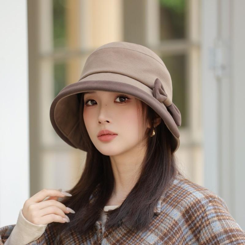 Autumn and Winter New Basin Hat Bow Bucket Hat Bucket Hat Windproof Thick Warm Hat for Skiing, Running, Cycling