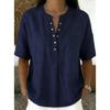 Women's Linen Blend Henley Neck Short Sleeve Casual Shirt