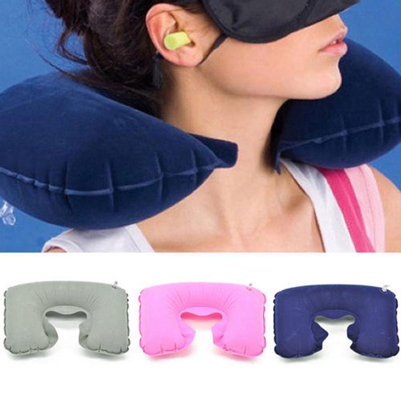 U Pillow Inflatable Comfortable Outdoor Portable Travel Neck Guard Flocking