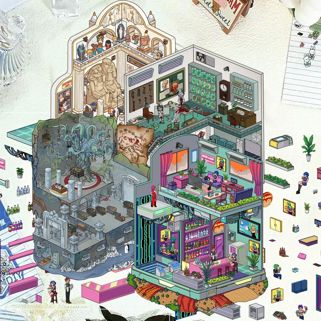 Cartoon Landscape Sticker Network Style House 3D 3D House Unlaza DIY Scene Manual Sticker