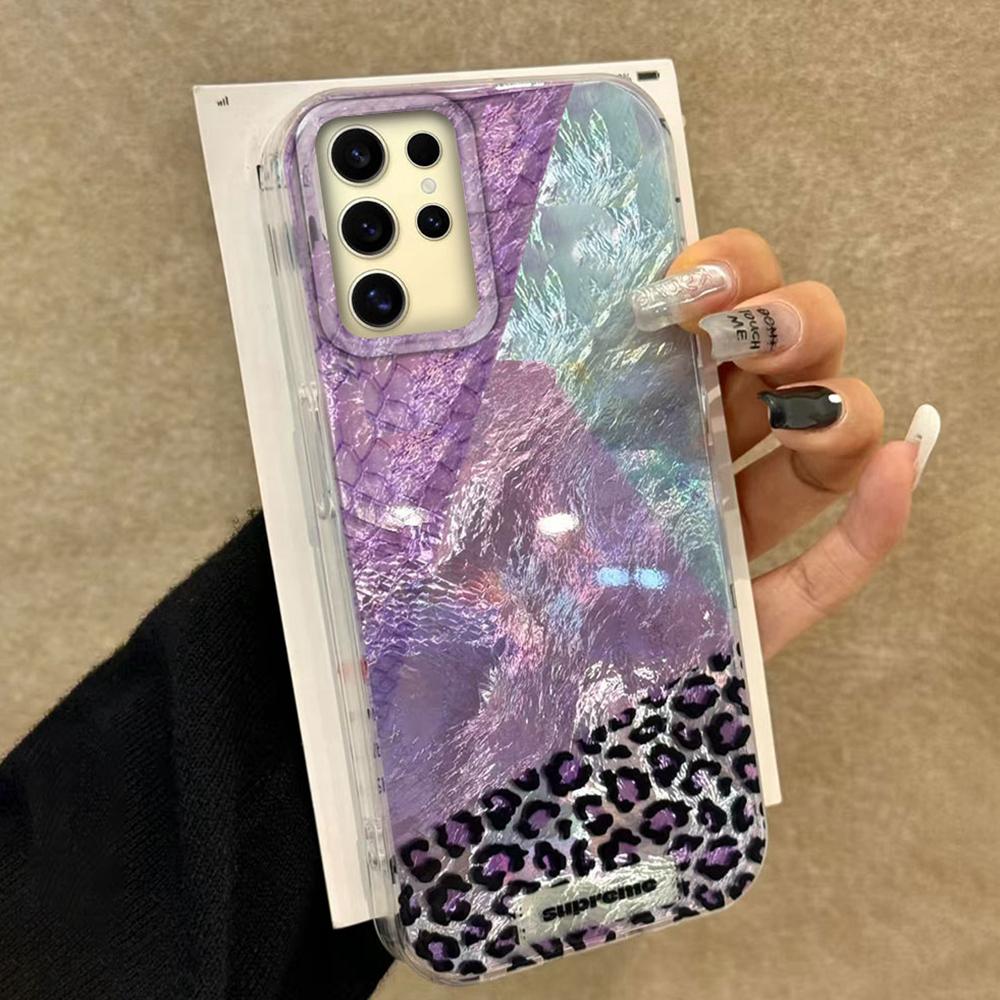 Splicing Purple Leopard Print Girls Women Phone Case for Samsung Galaxy S25 Edge S24 S23 S22 S21 S20 FE Plus Ultra Back Cover