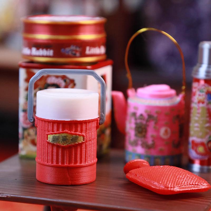 Miniature Dollhouse Chinese Nostalgic Scene Table Warm Kettle Miniature Food Toy Model Ornament For Doll Accessories