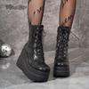 Fashion Height Increasing Boots for Women Autumn 2025 New High Heels British Style Platform Short Boots Black Side Zip Women's Punk Shoe