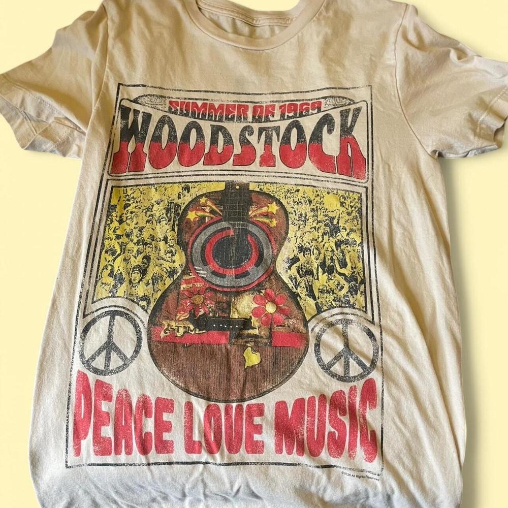 Новый! Woodstock Мир Любовь Музыка Песочный Цвет Рубашка Унисекс Концерт S до 5XL BO703 Унисекс Футболка S