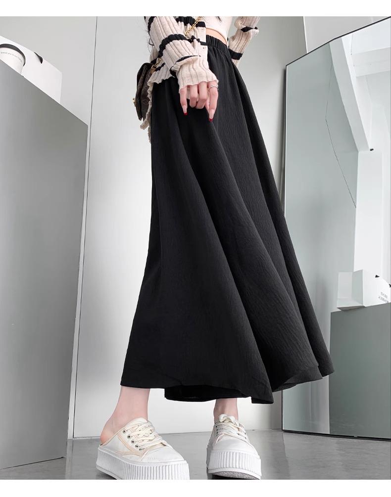 2025 White Ice Silk High-Waist Textured Culottes - Women's Summer Chiffon Wide-Leg Pants, Small Size