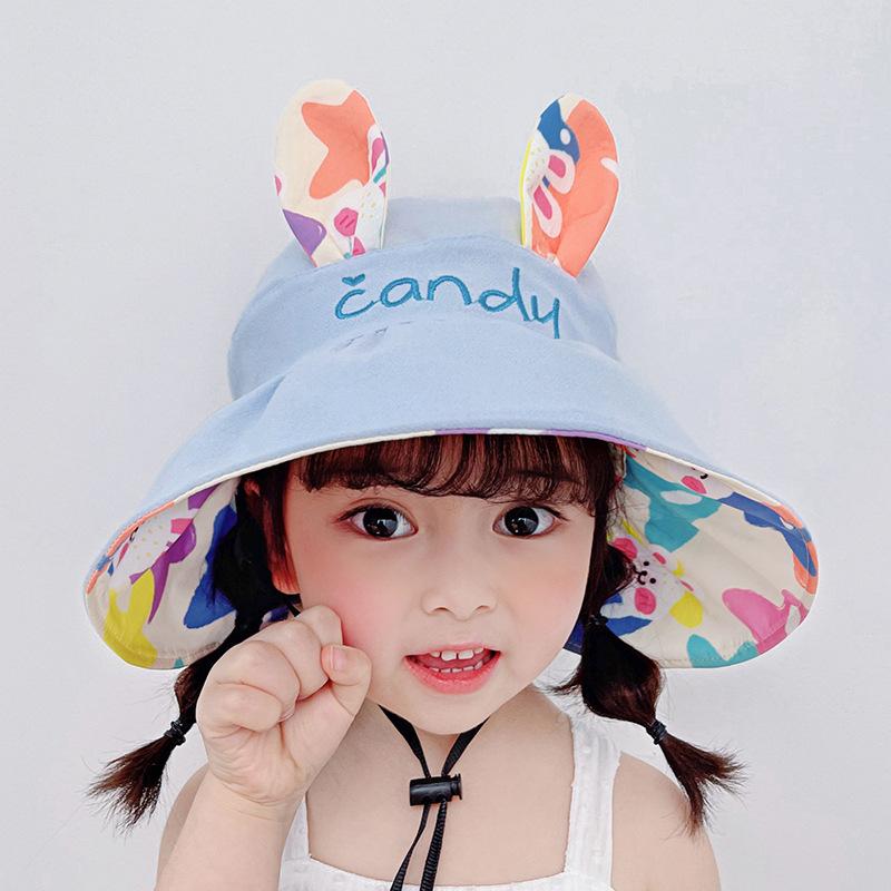 

Summer Hats For Girls Sun Hat Cartoon Empty Top Double Sided Large Brim Sunscreen Sweet Sunhat Foldable Thin Casual Cute Child 3-8 years old небо синє кольору