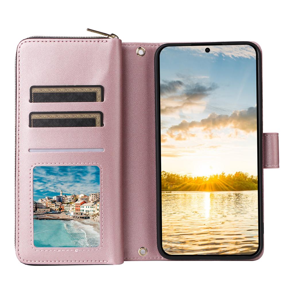 For Samsung Galaxy S25 FE Case 9 Card Slots Zipper Pocket PU Leather Phone Cover with Wrist Strap