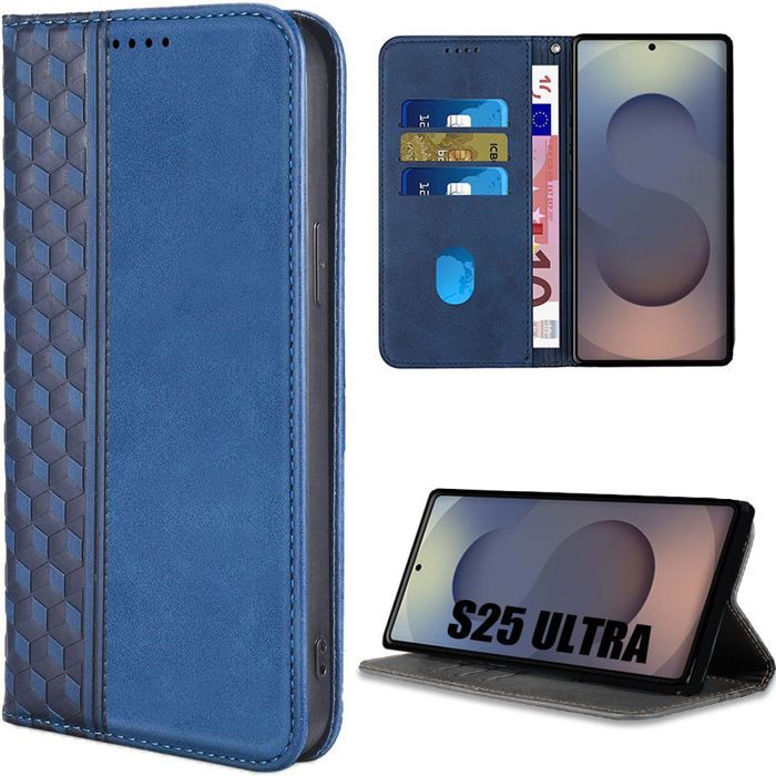 Coque de protection - BOOLING - Samsung Galaxy S25 Ultra - Cuir Synthétique - Bleu Marine - Antichoc