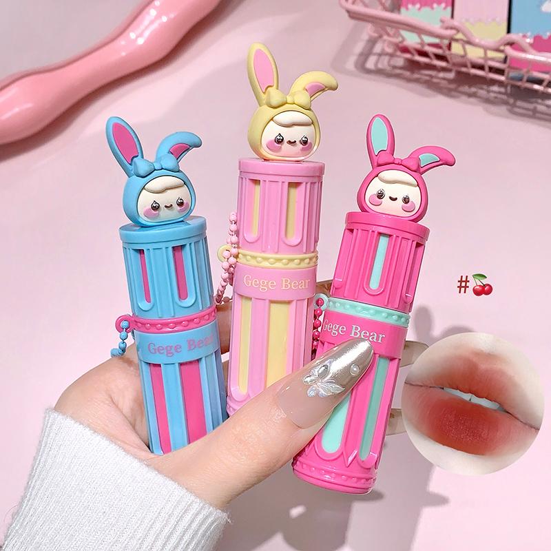 Gege Bear 'Cartoon Plush Long-Lasting Lip Balm in Six Colors (Silky Matte, Natural Mild Lip Gloss, Gift)