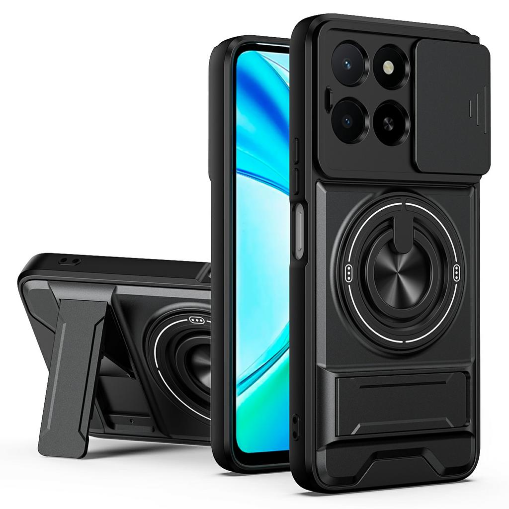 Magnetic Case For Honor X6c 4G / X5b / X5b Plus Ring Holder Foldable Kickstand TPU PC Phone Cover with Camera Lens Slider
