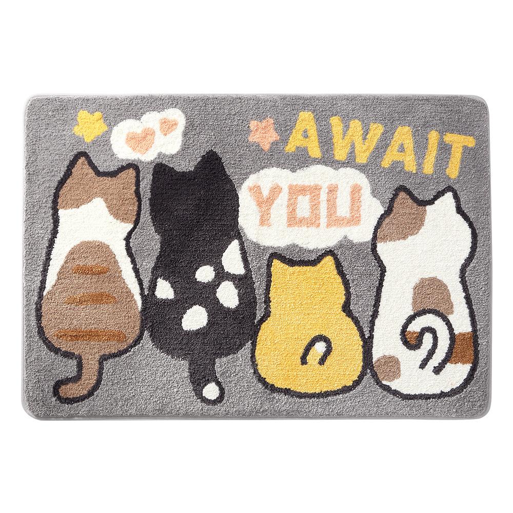 Cartoon Cat Flocking Bath Mat, Thickened Microfiber Super Absorbent Anti-Slip Bathroom Rug, Soft Bathroom Carpet for Home Decor