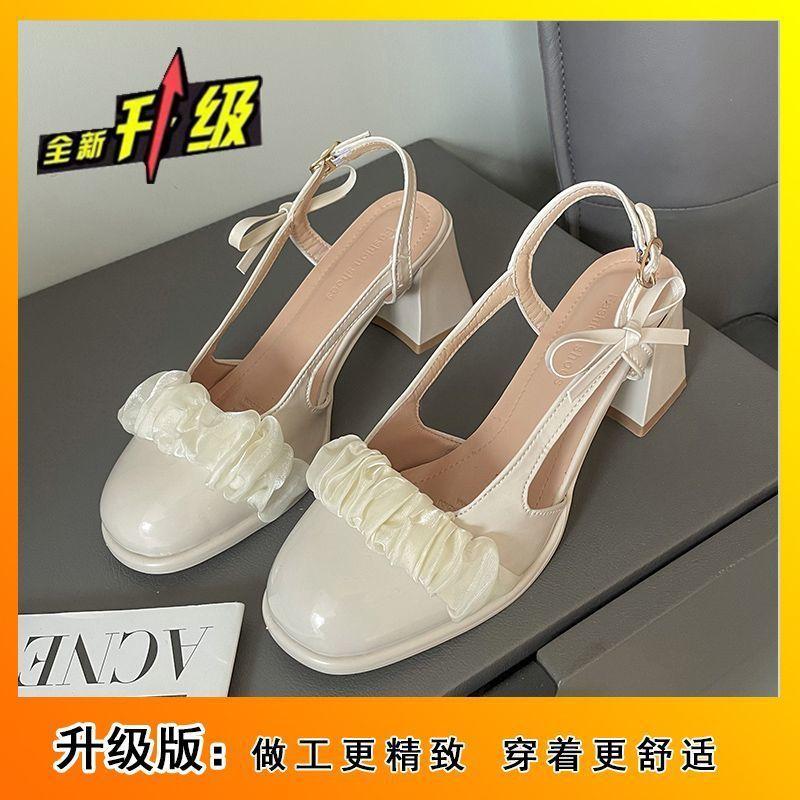 French design sense niche bow single shoes bag head sandals thick heel Mary Jane shoes women's 2025 summer and autumn new