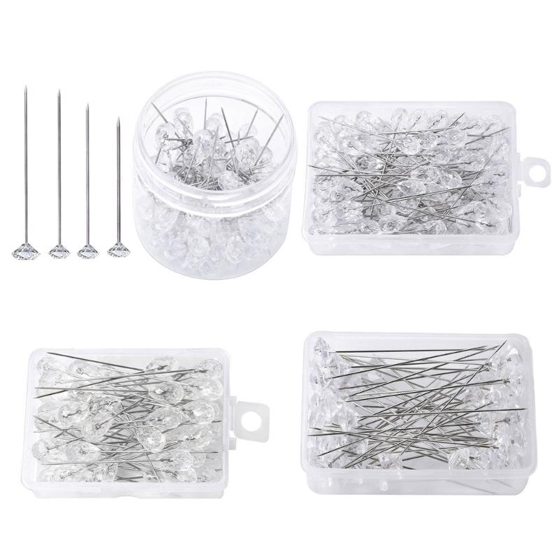 50/100/150/200Pcs Crystal Diamond Head Pins 1.5inch Diamond Head Straight Pins, Steel Bouquets Pins Corsages Flower Pins