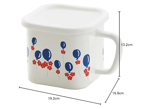 Tamahashi Storage Container, Square Pot, Enamel, 1450ml, Induction and Gas Compatible, Made In Japan, Aderia Retro, White, Balloon Design, ADR-34