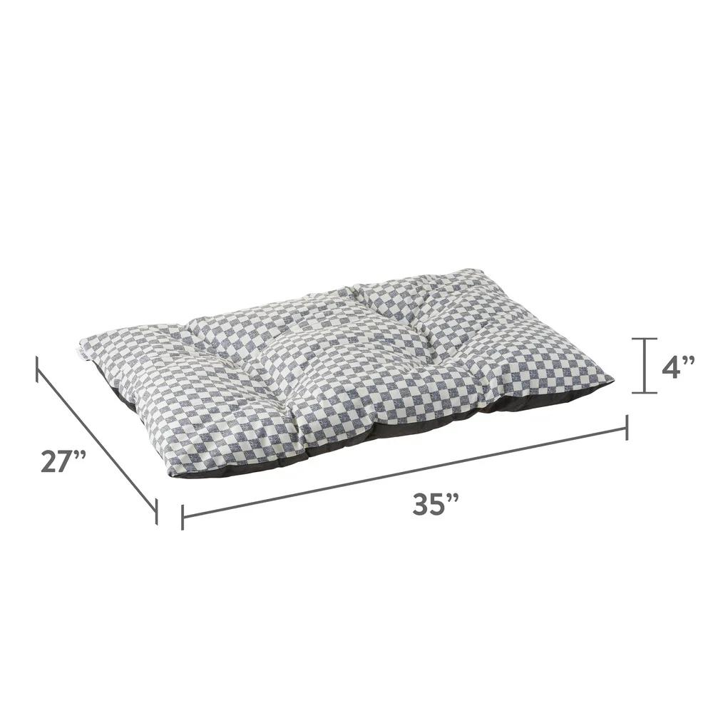 Tufted Pillow Pet Bed Dogs 50lb Max Black White Check Eco-Friendly Recycled Materials Machine Washable Comfortable Support
