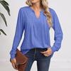 Women's Fashion Casual Long Sleeve Tops Solid Color V-Neck Tops