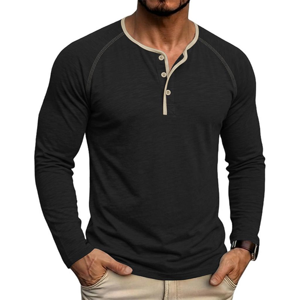 Men's Long Sleeve Henley Shirt Pullover Crew Neck Casual Slim Fit Basic Stretchy Top for Everyday Wear