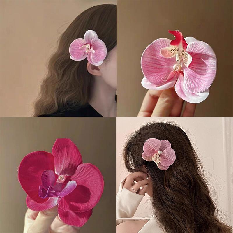 Korean Sweet Orchid Hair Clip For Woman Artificial Flower Hairpins Hair Barrettes Clip Wedding Party Headwear Accessories Gifts