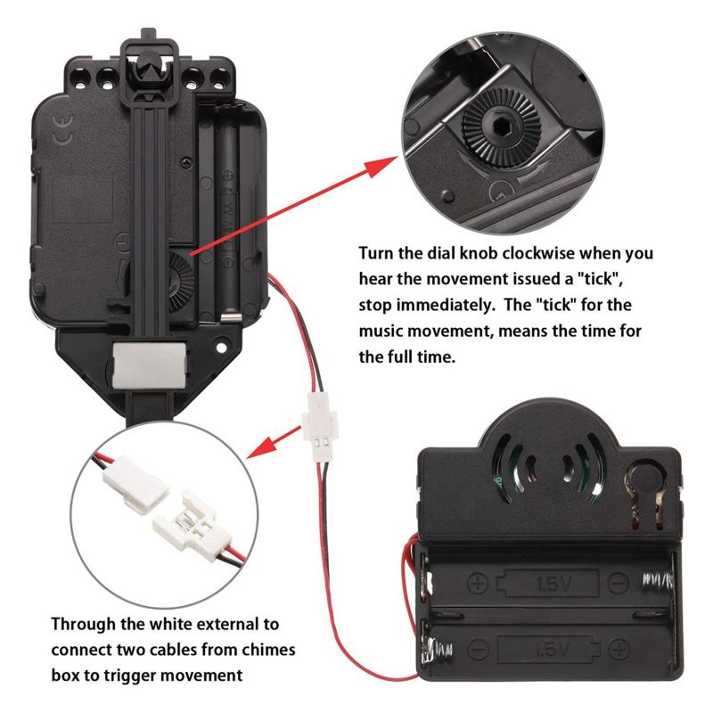 Clock Mechanism Ticking Clock Movements Battery Powered with 3 Pairs of Hands for Antique Clocks Music Box