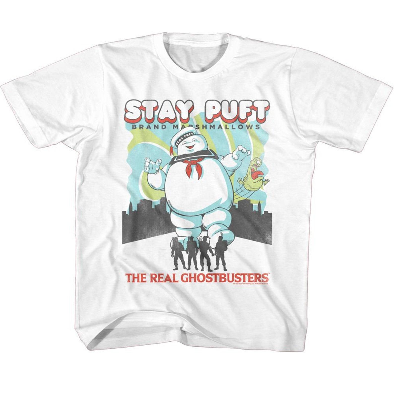 The Real Ghostbusters Stay Puft and Busters White Youth T-Shirt XL