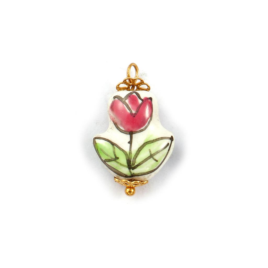 2PCs 304 Stainless Steel & Ceramic Tulip Flower Charms Flora Collection 18K Gold Plated Pendants For DIY Necklace Jewelry Making