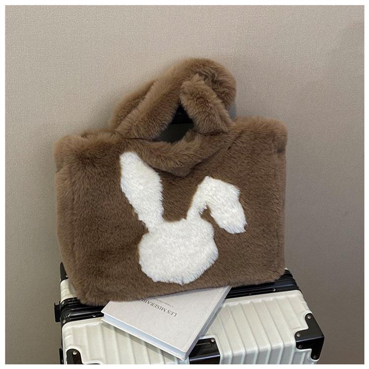 Autumn and Winter Large-capacity Bag Women's New Cute Rabbit Plush Bag Office Worker Simple Shoulder Bag