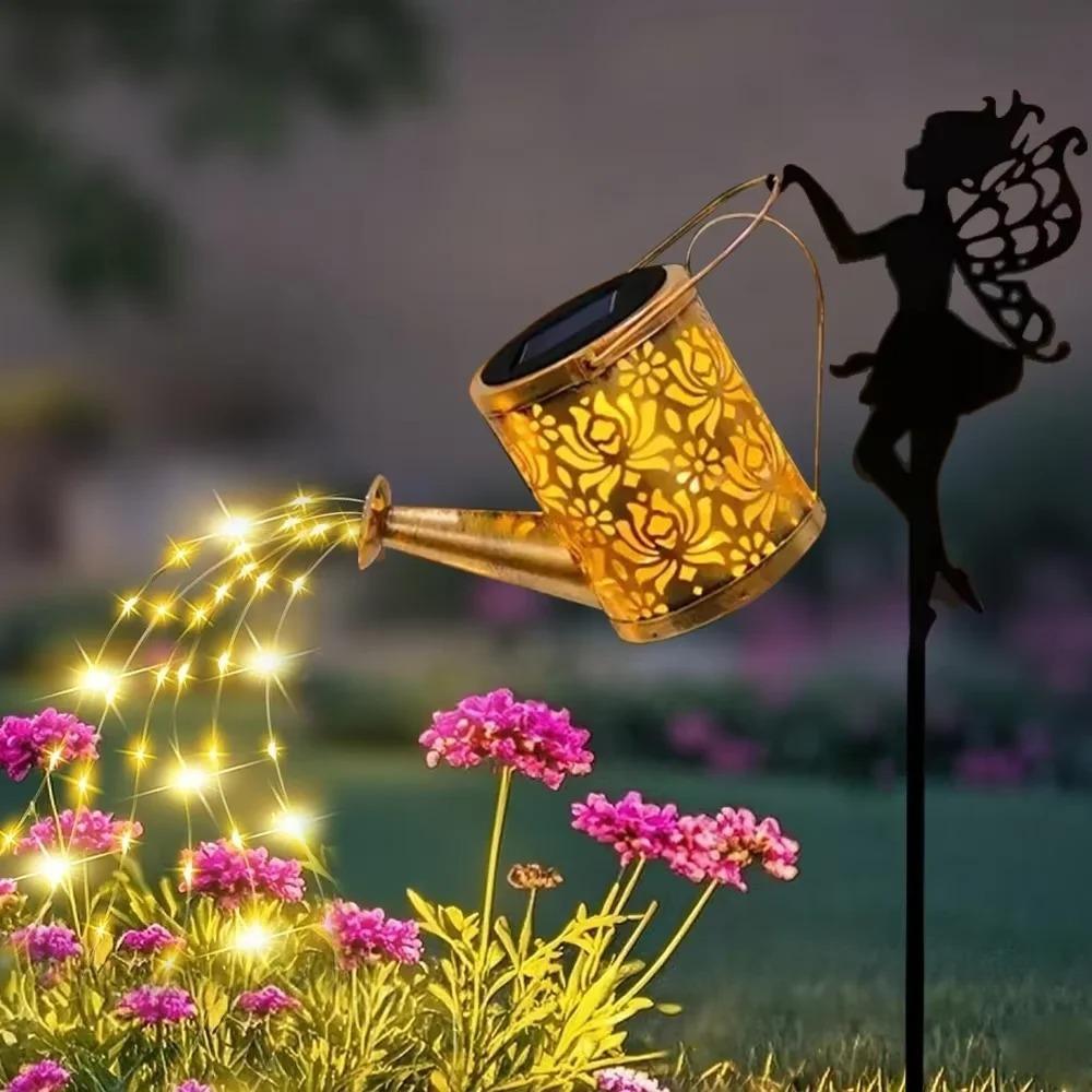 Outdoor Solar Watering Can Lights, Waterfall LED String Fairy Lights, Garden Kettle Projection Decorative Lights