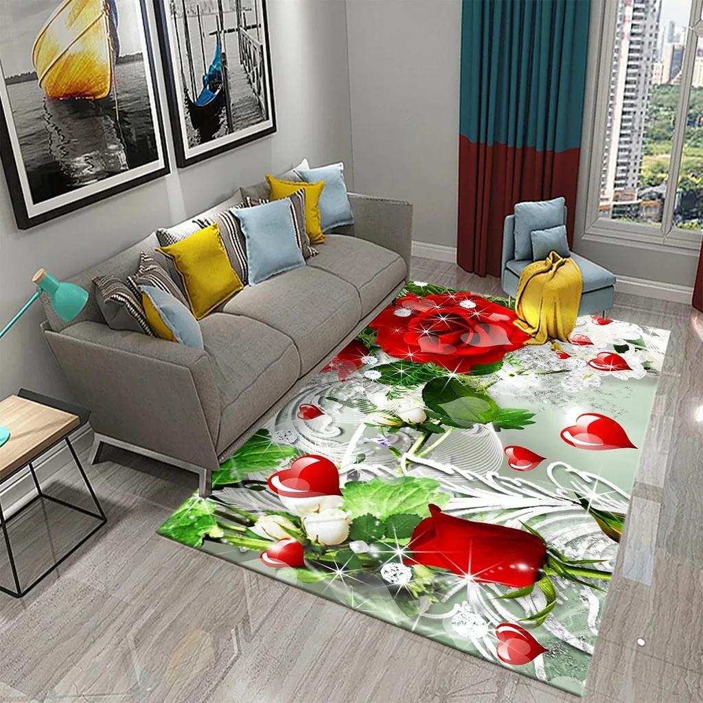 3D Růžový Květinový Koberec Do Obývacího Pokoj Velký Koberec Dekorace Ložnice Podložka Chodba Rohožka Vstupní Rohožka Koupelna Protiskluzová