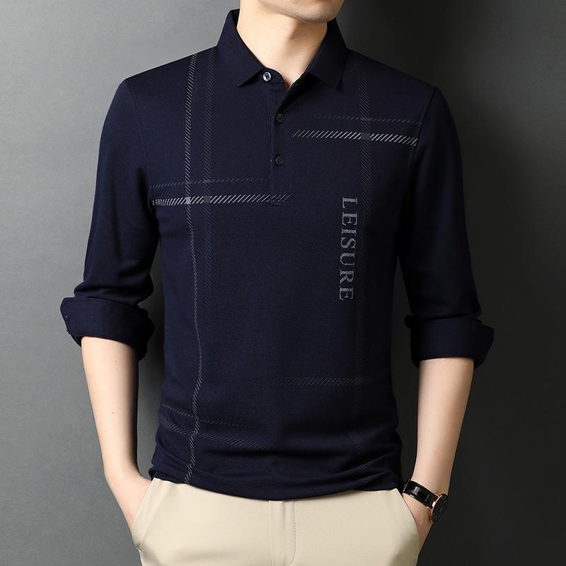 Jarní a podzimní nové pánské tričko s dlouhým rukávem pro mladé a středního věku Pánská volná polokošile Potištěný top