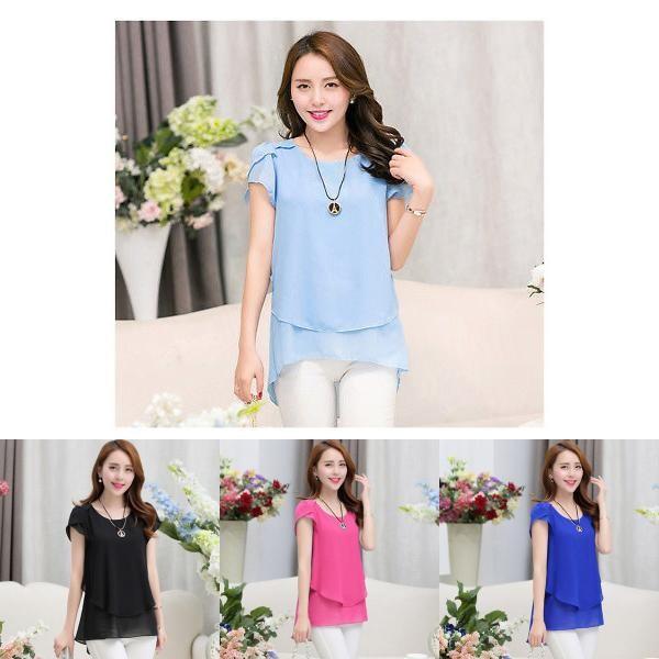 New Fashion Women's Loose Casual Chiffon Summer Short Sleeve T-shirt Blouse Elegant And Breezy
