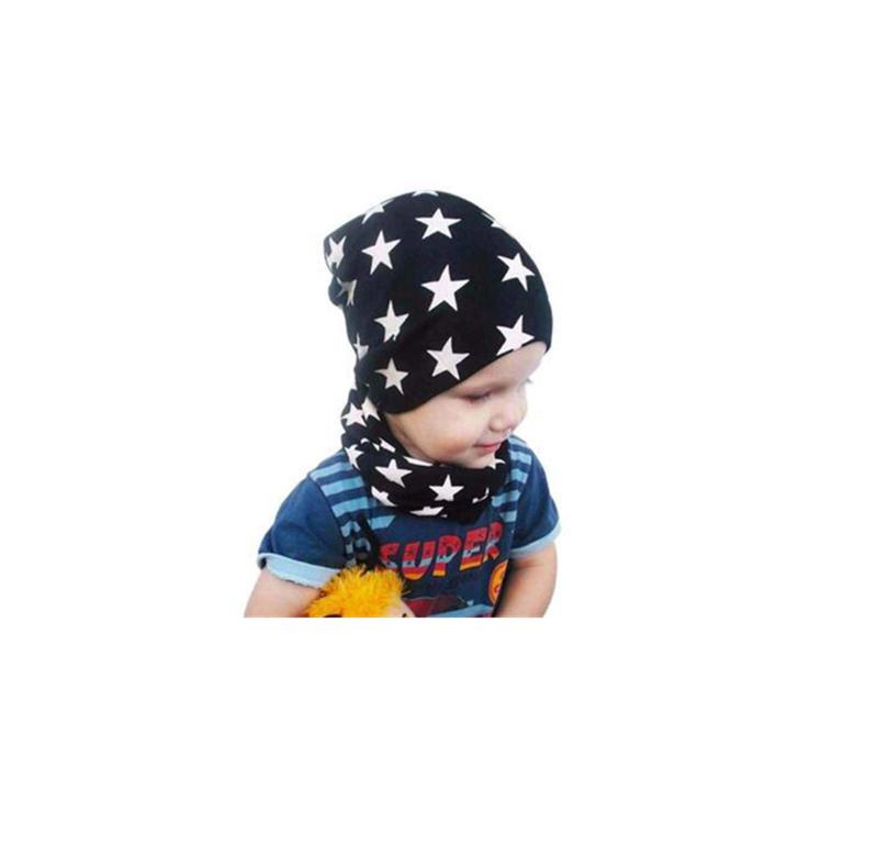 Cotton Hat Scarf Set Cute Star Print Kids Beanie + Scarf Collar Autumn Winter Kids Cap