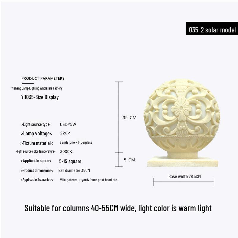 Carved Resin Solar Pillar and Fence Light for Garden or Courtyard