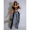 High Waisted Denim Women's Drawstring Elastic Waist, Loose Elastic Denim Straight Leg Pants