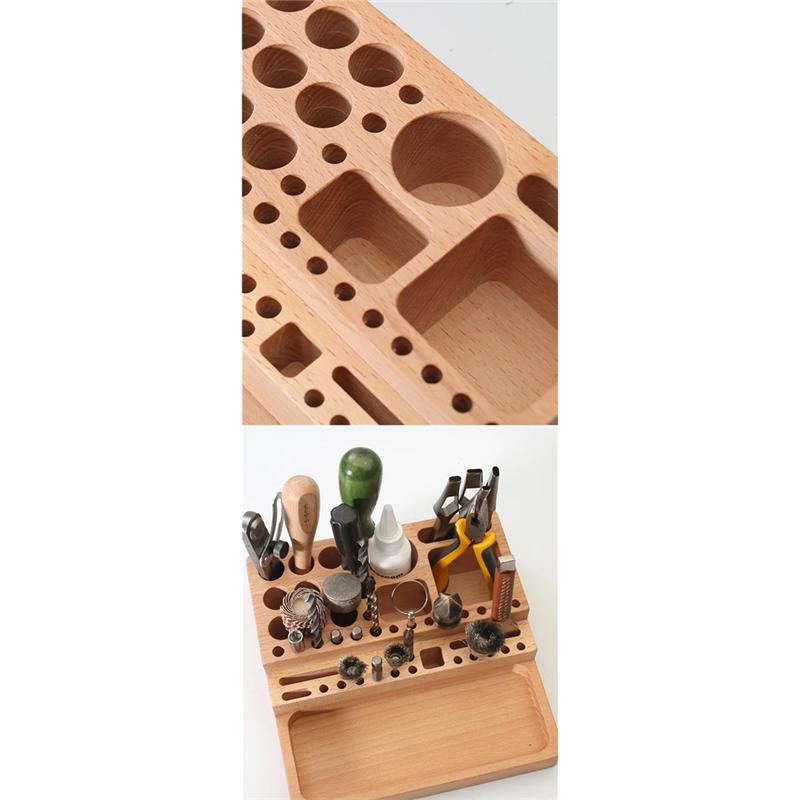 Leather Carving Punching Diamond Tools Storage Box Handmade DIY Beech Wood Tool Rack Printing Tool Leather Making Kit