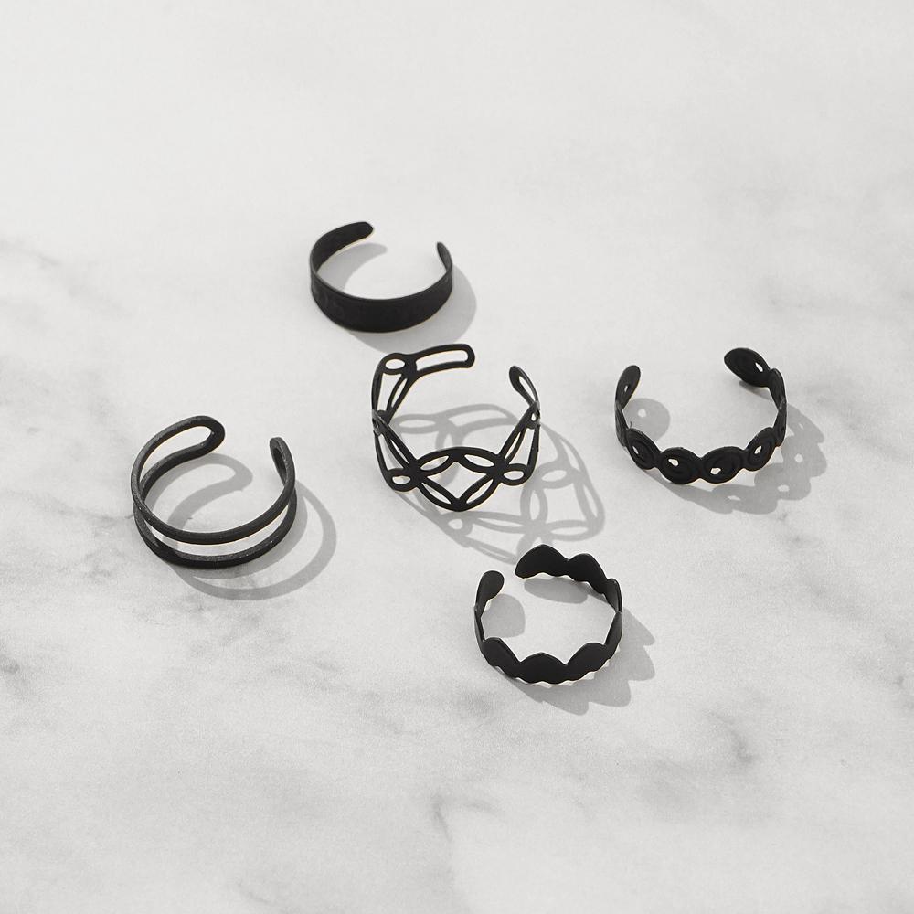 Adjust Hollowed Out Black Elegant Jewelry Feminine Charm Party Ring Set