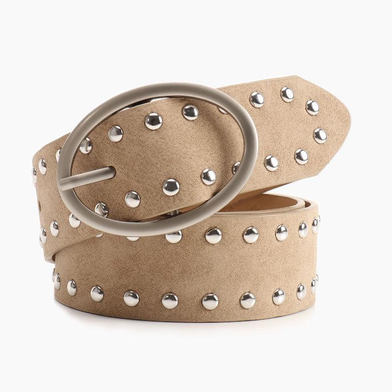 New Oval Button Women's Belt Versatile Jeans Belt High-end Millennial Style Fashionable Rivet Belt Women