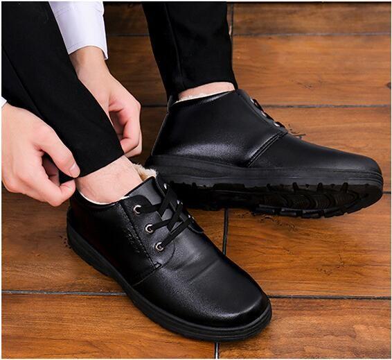 Fashion Men's Winter Cotton Shoes Plus Warm Cotton Leather Shoes Waterproof Men's Cotton Shoes High Top Snow Boots