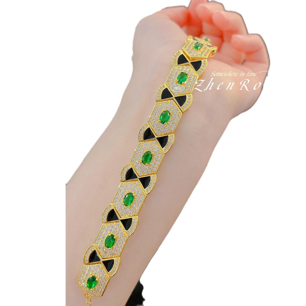 Art Deco Vintage Black Lacquer Emerald Diamond Bangle Bracelet for Women