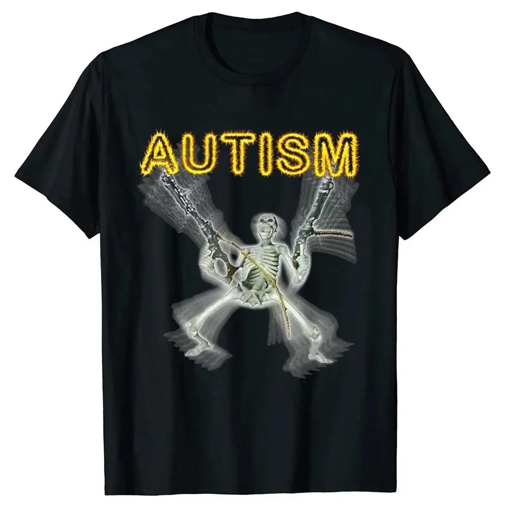 Retro Autism Skeleton Funny Women T-Shirt Neurodivergent Autism Awareness Support Graphic Tee Halloween Gifts Women Clothes
