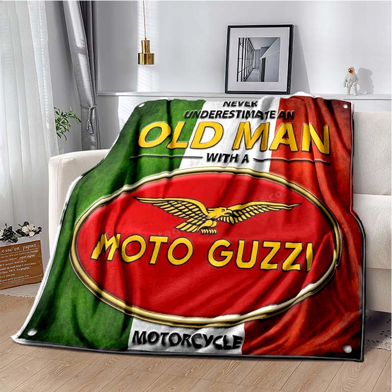 3D Retro Motorcycle G-Guzzi Flannel Printed Blanket Home Sofa Bed Warm Oversized Home Bedding Office Picnic Gift Soft Blanket