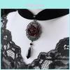 Gothic Rose Choker Necklace With Cross Chain For Women Halloween Accessories