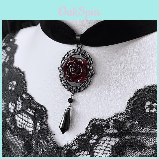 Gothic Rose Choker Necklace With Cross Chain For Women Halloween Accessories