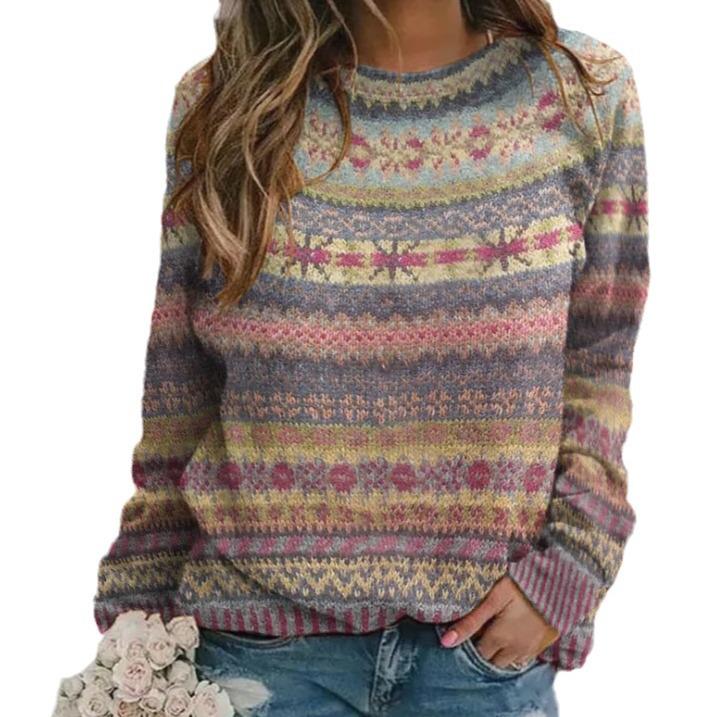 Women's 3D Printed Spot Pattern Knit Pullover: Casual Loose Long Sleeve Sweater