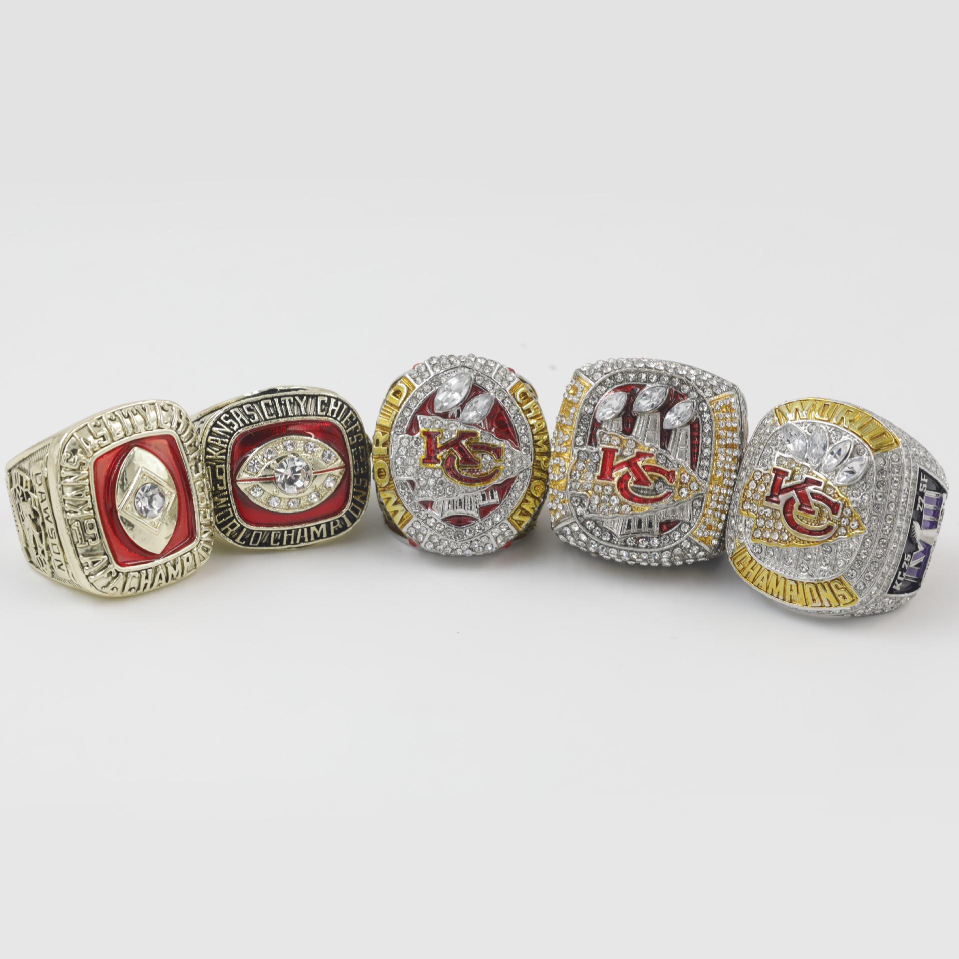 Набор из 5 колец чемпиона Супербоула Kansas City Chiefs (1966, 1969, 2019, 2022, 2023) Size 11