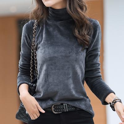 Zlatá sametová základní košile pro ženy Rolák s dlouhým rukávem Podzim a Zima Nový styl Plush Plus Thickened Warm Body Slim